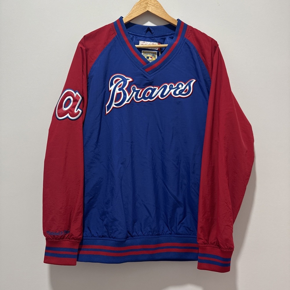 NWT Mitchell & Ness Mens M MLB Atlanta Braves Nylon Pullover Jacket Vintage Logo